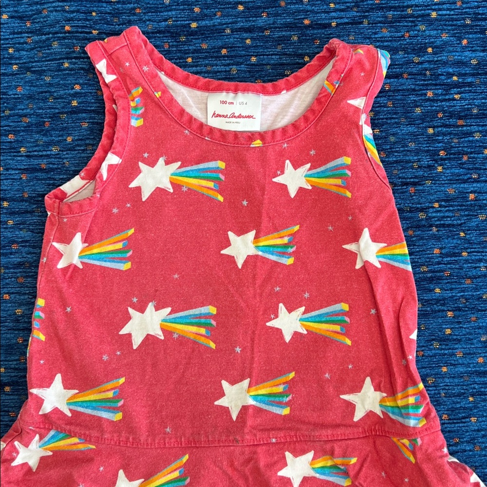 Hanna Andersson red/Pink Shooting Star Dress, two-tiered ruffles, size 4 - Picture 3 of 10